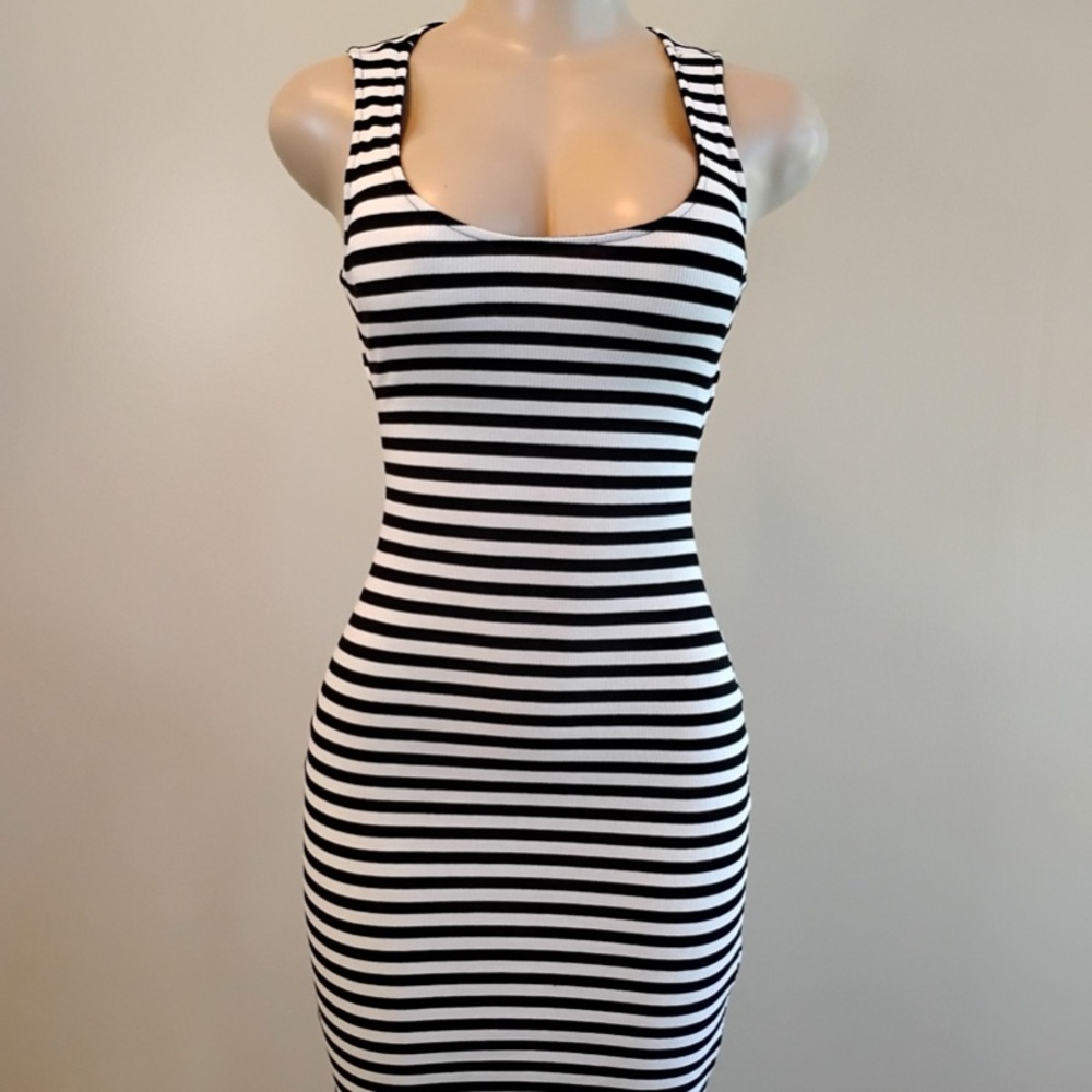 Charlotte Russe Black & White Striped Tank Bodycon Mini Dress